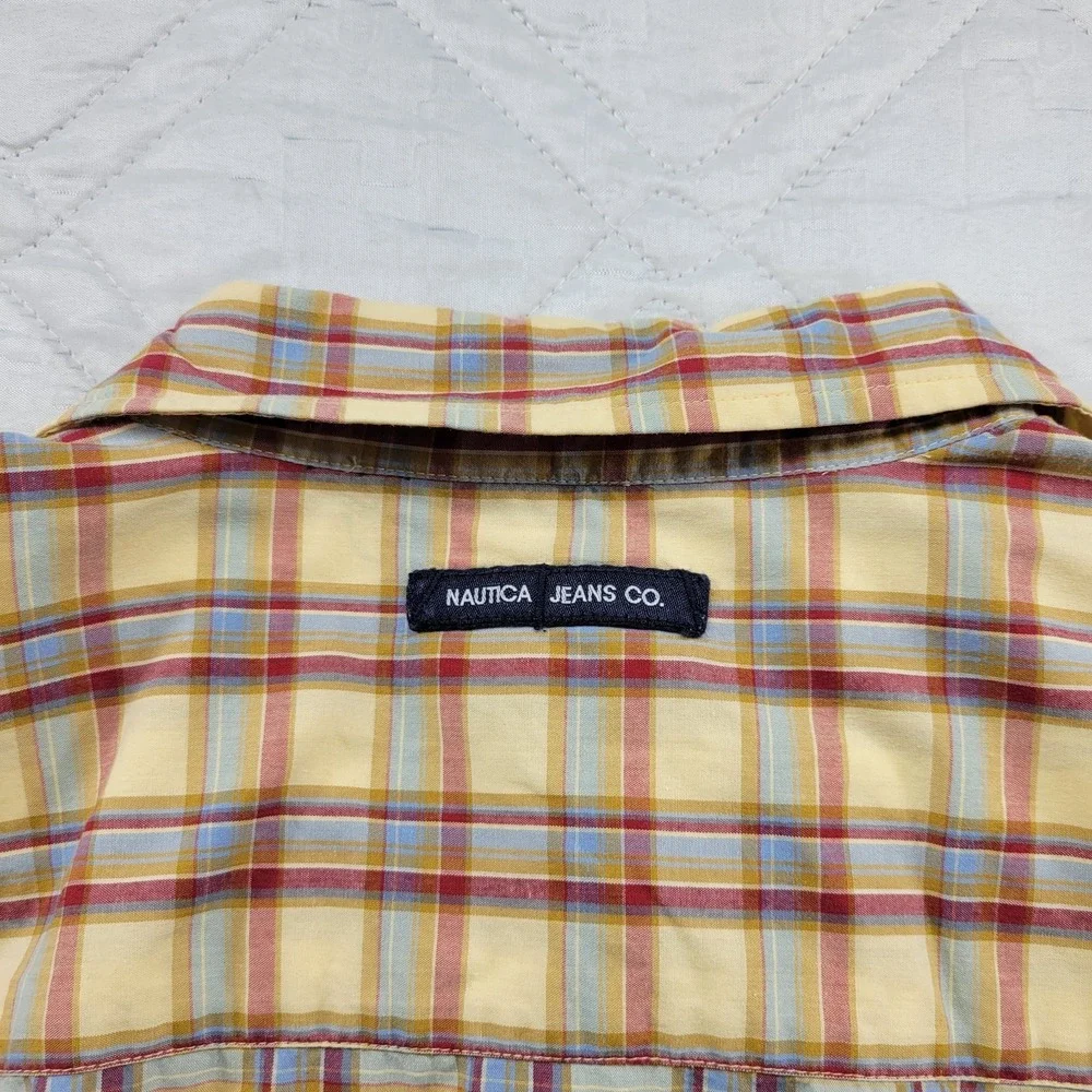 Nautica Jean Company plaid 100% cotton short sleeve dress shirt size L